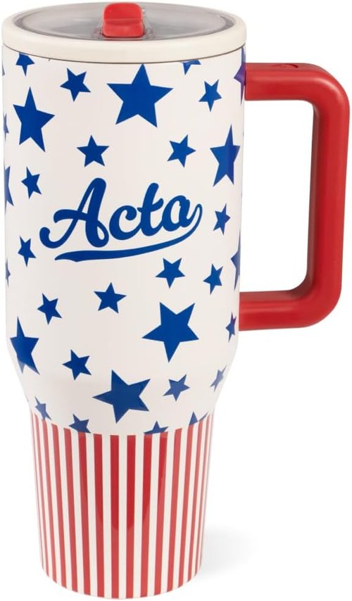 HydroJug Traveler - 40 oz Insulated Water Bottle with Handle & Flip Straw - Fits Cup Holder, Leak Resistant, Americana Design
