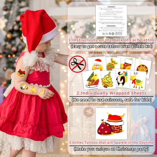 Partywind Metallic Glitter Christmas Temporary Tattoos - 204 Styles