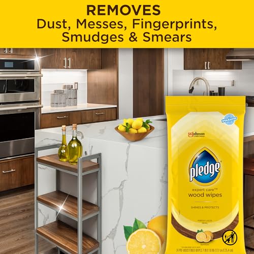 Pledge Lemon Furniture Wipes 24 Count Pack of 6 - Multi-Surface Wood & Home Care