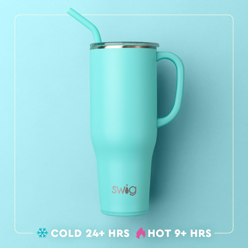 Swig Life 40oz Mega Mug, 40 oz Tumbler with Handle and Straw, Cup Holder Friendly, Dishwasher Safe, Extra Large Insulated Tumbler, Stainless Steel (Paradise)