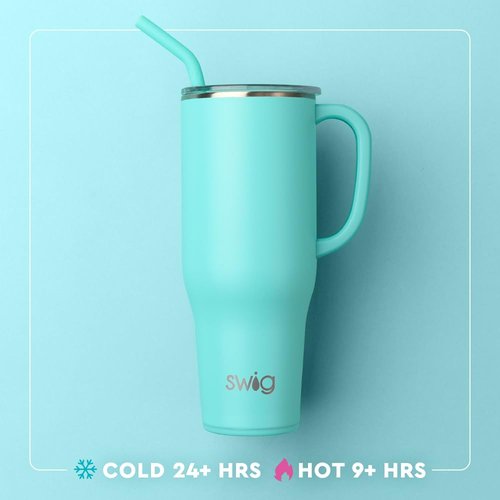 Swig Life 40oz Mega Mug, 40 oz Tumbler with Handle and Straw, Cup Holder Friendly, Dishwasher Safe, Extra Large Insulated Tumbler, Stainless Steel (Ribbons and Bows)