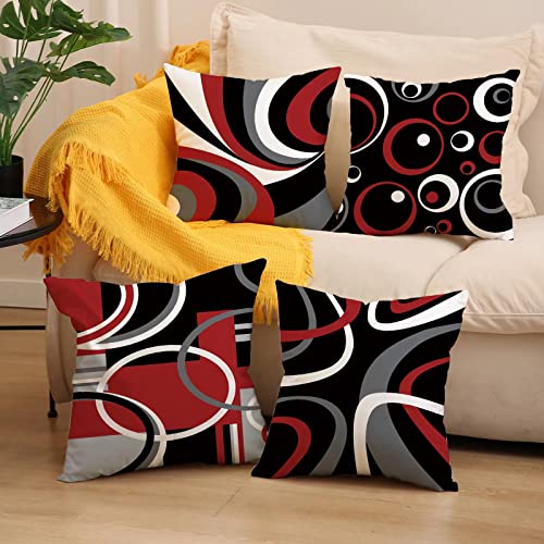 Red and Black Abstract Throw Pillow Covers 18x18 - Set of 4