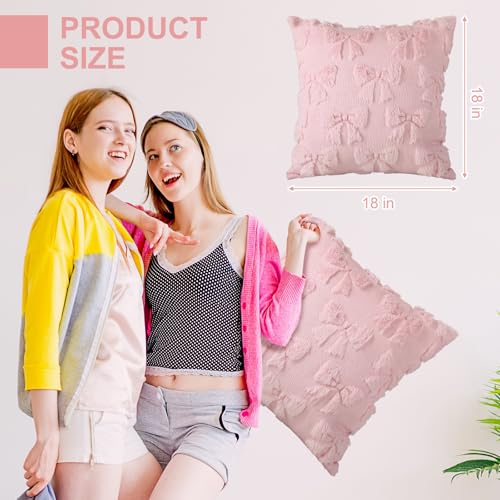 Mixweer Pink Bow Pillow Covers Set of 2, 18x18 Decorative Throw Cases