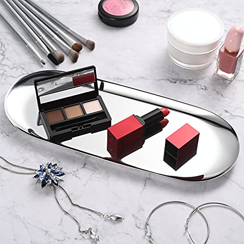Bidponds Stainless Steel Oval Vanity Tray - 11.8 x 4.8 Inch Jewelry Organizer