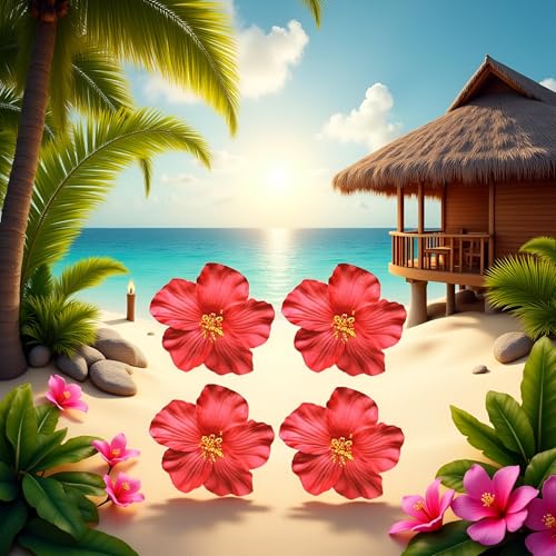 Sluswallow Red Hawaiian Flower Hair Clips 4-Pack - 8cm Plumeria Hair Accessories for Beach Wedding and Summer Party