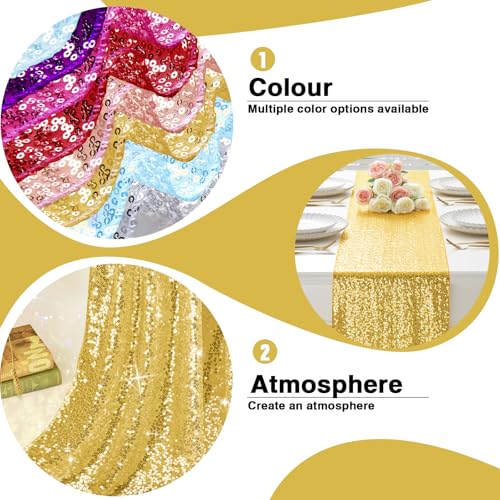 Gold Sequin Table Runner - 12 x 108 Inch, 1 Pack