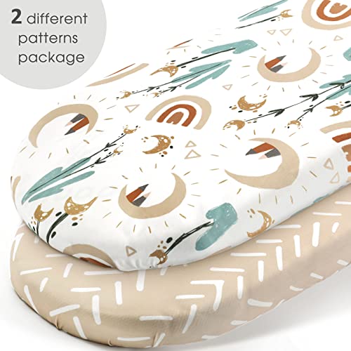 GRSSDER Rainbow Fitted Bassinet Sheets Set - Ultra Soft & Stretchy, 2 Pack