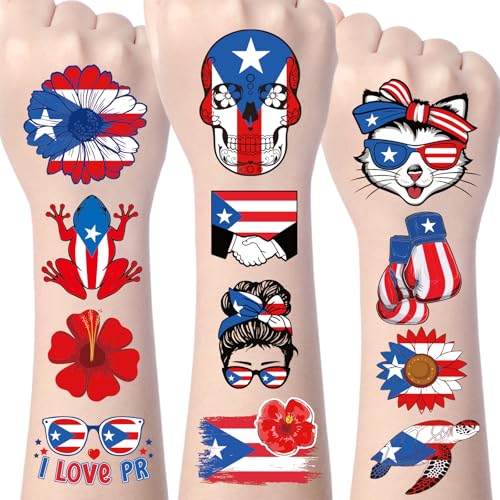 Puerto Rico Temporary Tattoos - 200+ Flag & Coqui Party Favors (8 Sheets)