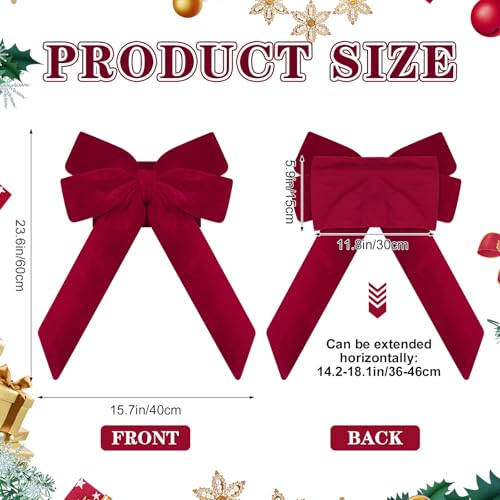 Christmas Velvet Chair Sashes - Red Bow Set of 8 - 15.7x23.6 Inches with Elastic Bands - Holiday Party Decor
