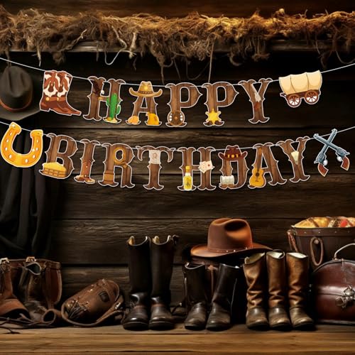 Western Cowboy Happy Birthday Banner for Themed Parties