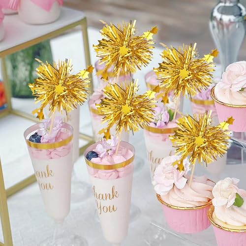 30 Pack Gold Foil Frill Cupcake Toppers for Birthday Parties