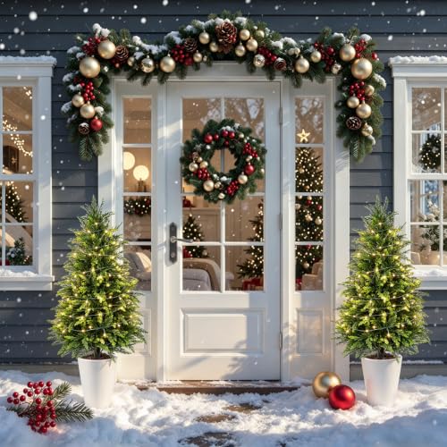 3FT Cedar Topiary Artificial Plants with Detachable 80 LED Lights - 2 Pack