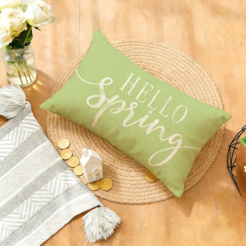 Hello Spring Green Throw Pillow Cover 12x20 Inch - ARGOOFG