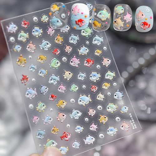 5D Colorful Small Fish Nail Stickers Self-Adhesive Bubble Decals