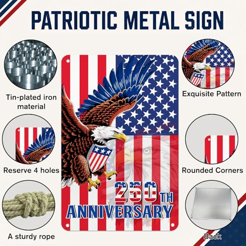 4th of July Patriotic Door Hanger - 250th Anniversary Tin Sign