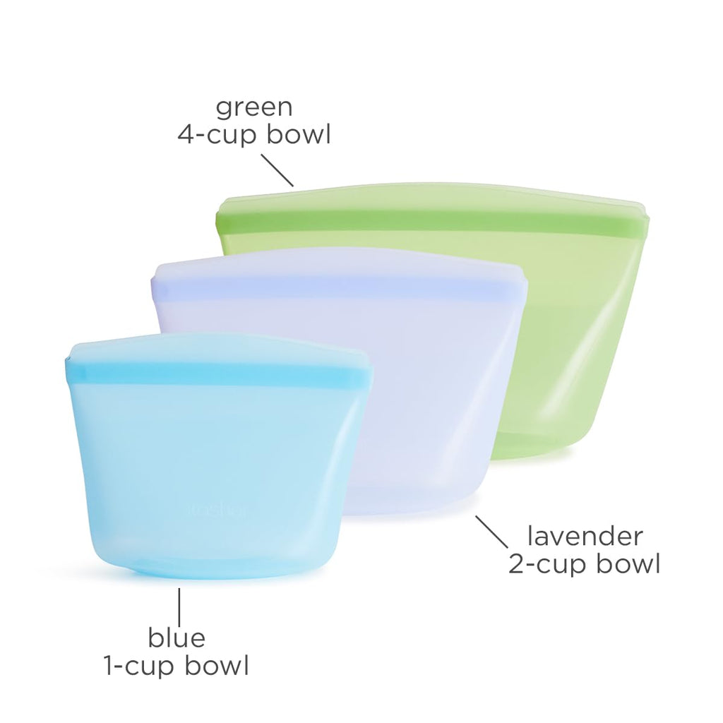 Stasher Silicone Reusable Storage Bags, 3-Pack, Reusable Freezer Bags, Microwave, Dishwasher, Oven Safe, Sous Vide, Premium Lunch Containers, Eco Friendly, Food Storage Bags, Snack Bags, Multicolor
