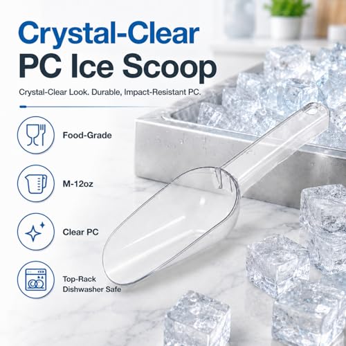 12 oz Clear Plastic Ice Scoop for Freezer, Ice Maker and Dry Food Bin