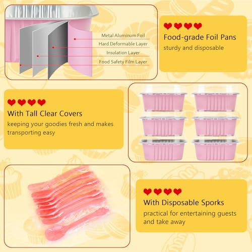 Pink Square 10oz Mini Cake Pans with Lids - Small Cinnamon Roll Containers
