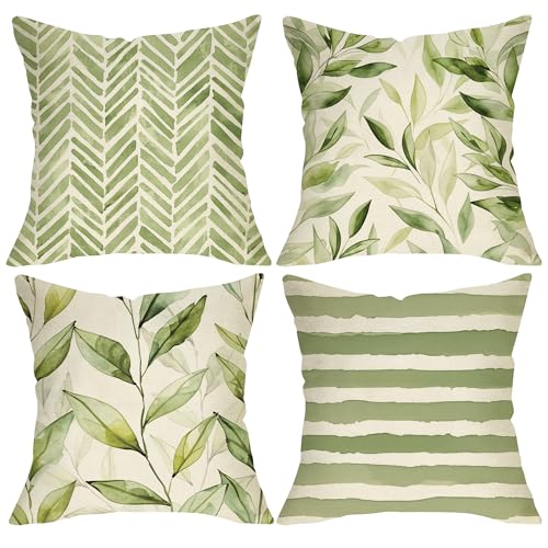 Fjfz Green Leaves 18x18 Inch Farmhouse Geometric Throw Pillow Covers Pack of 4