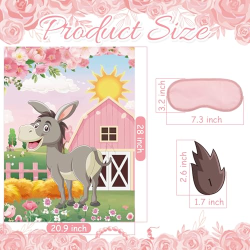 Pin the Tail on the Donkey Game - Floral Farm Party Decor with 50 Tails