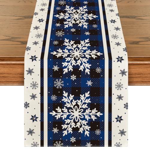 Snowflakes Christmas Table Runner 13x108 Inch Blue - Holiday Home Decor