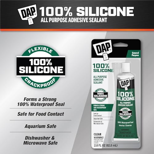 DAP 100% Silicone Sealant - Clear, 2.8 oz Waterproof Adhesive for Repairs