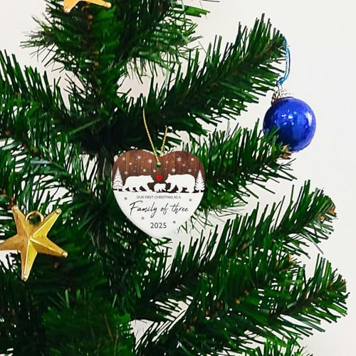 Family of Three Christmas Ornament 2025 Heart Keepsake - First Holiday Gift