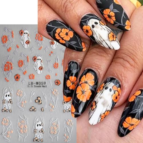Halloween 5D Self-Adhesive Nail Art Stickers - Cute Ghost & Spider Web Decals
