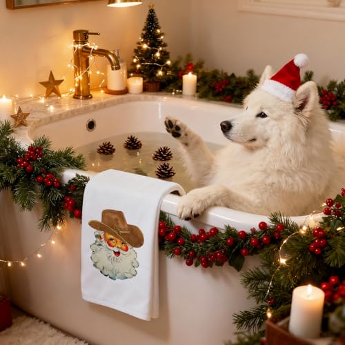 Western Christmas Santa Kitchen Towels - Cowboy Hat Holiday Dish Hand Towels with Variation Sd-4