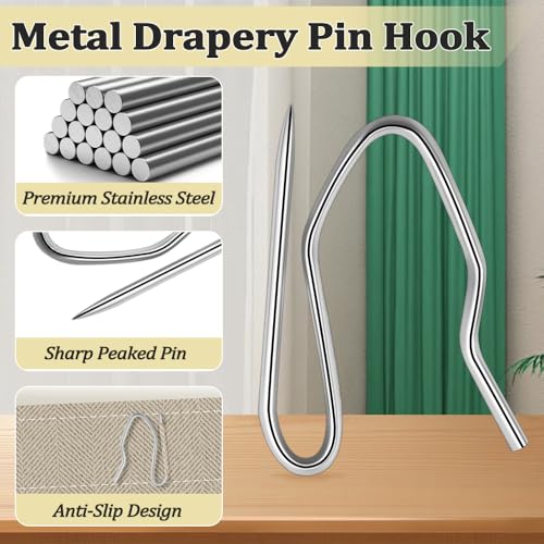 70PCS Metal Curtain Hooks - Rustproof Stainless Steel Drapery Pins