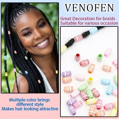 VENOFEN 50PCS Colorful Acrylic Hair Beads for Braids and Dreadlocks