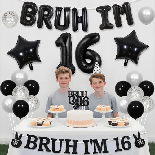 Bruh I'm 16 Birthday Party Decorations Set for Teen Boys