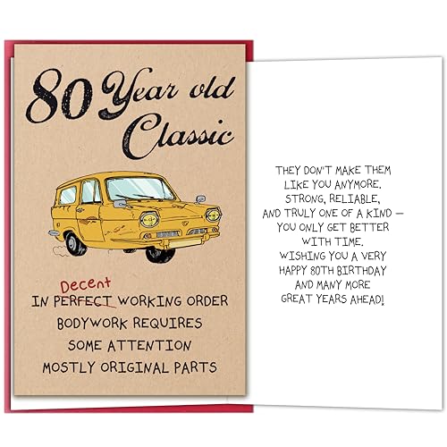 Funny 80th Birthday Card for Men and Women - Vintage Joke Card