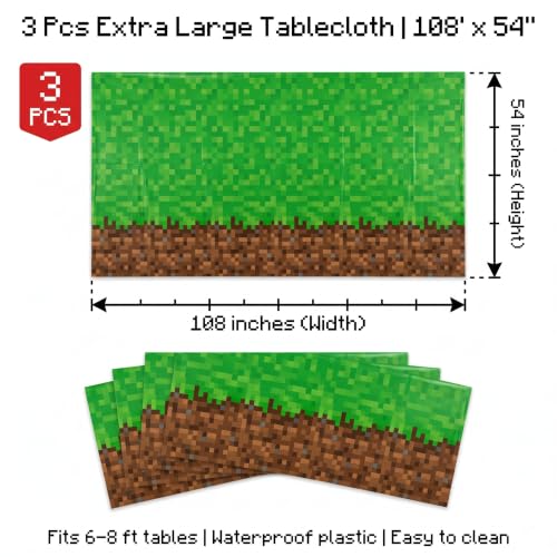 Pixel Gaming Birthday Party Tablecloth Set - 3 Pack with 50 Stickers
