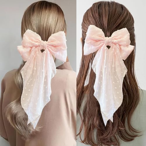Large Pink Satin Hair Bow - 8 Inch Oversized French Hair Clip