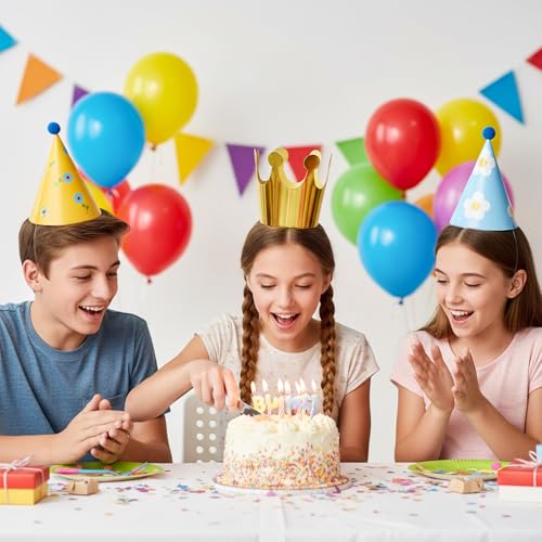 11 Pcs Colorful Cone Party Hats with Pom Poms for Birthdays