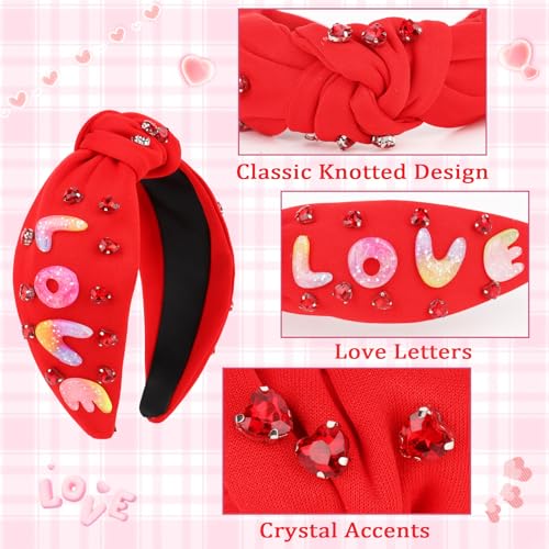 Amariver Red Rhinestone Love Knotted Valentine's Day Headband