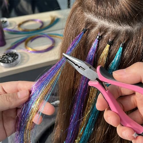Hair Extension Pliers 3-Hole Mini Tool for Micro and Nano Rings Pink