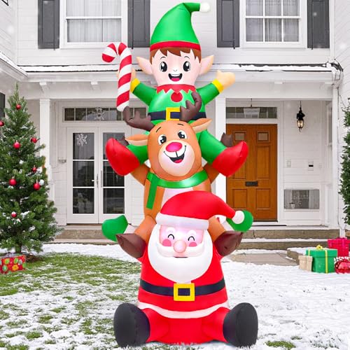 6FT Tall Christmas Inflatable Yard Decoration with Santa, Reindeer & Elf LED Lights