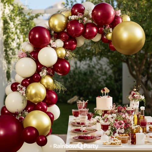 Burgundy Balloon Arch Kit - 165 Pcs with Gold & White Balloons