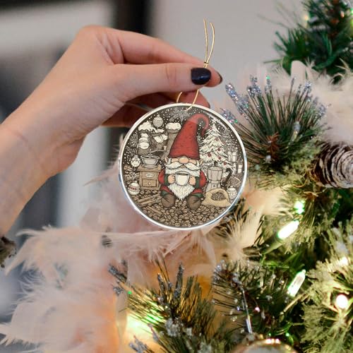 Gnome Coffee Christmas Ornament Cute Acrylic Holiday Tree Decor