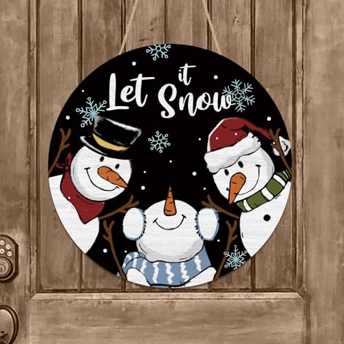 Let It Snow Snowman Door Sign - Winter Wooden Porch Holiday Decor