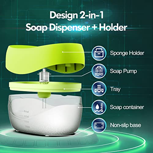 2-in-1 Dish Soap Dispenser with Sponge Holder - Yellow-Green