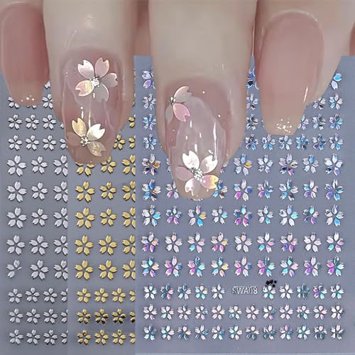 3D Cherry Blossom Nail Stickers Metallic Silver Gold Sakura Nail Decals