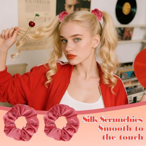 Red Velvet Hair Scrunchies 2-Pack Soft Elastic Ponytail Holders for Women
