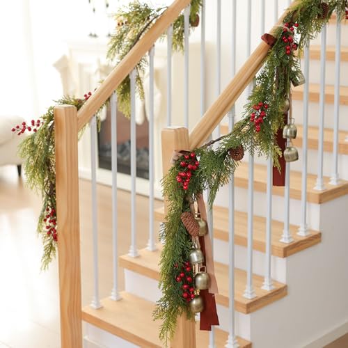 Artificial Pine Garland 6 Feet with Pinecones & Berries - Christmas Decor, Pine Mix