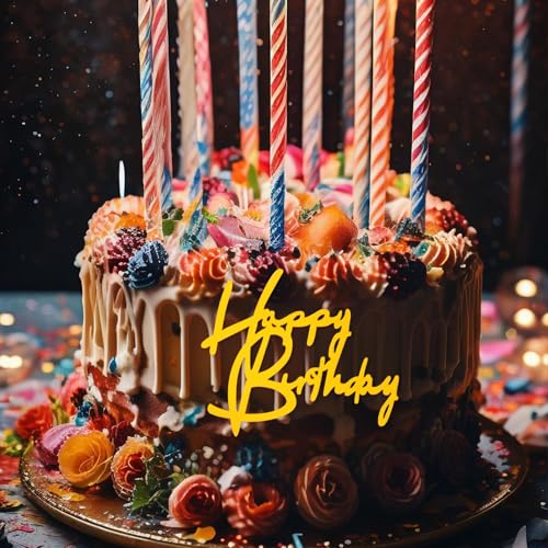 10 Gold Happy Birthday Cake Toppers - Stylish Acrylic Decor