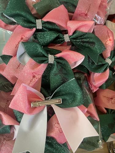 Pink and Green Glitter Hair Bows 5.7 Inch Witch Costume Clips