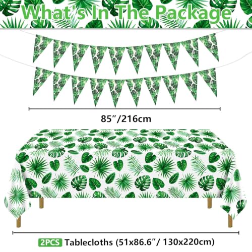 Hawaiian Palm Tree Party Decor Set - 2 Tablecloths & 2 Banners
