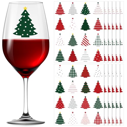 Christmas Tree Style Wine Glass Charms - 192 Pcs Holiday Drink Markers